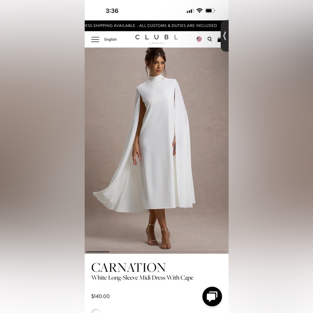 Club L London White Asymmetrical Cape Dress